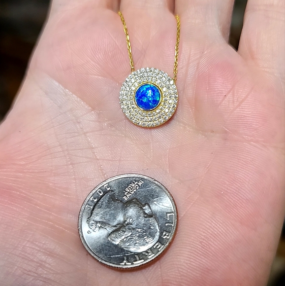 Opal & white sapphire gold necklace - Picture 4 of 4